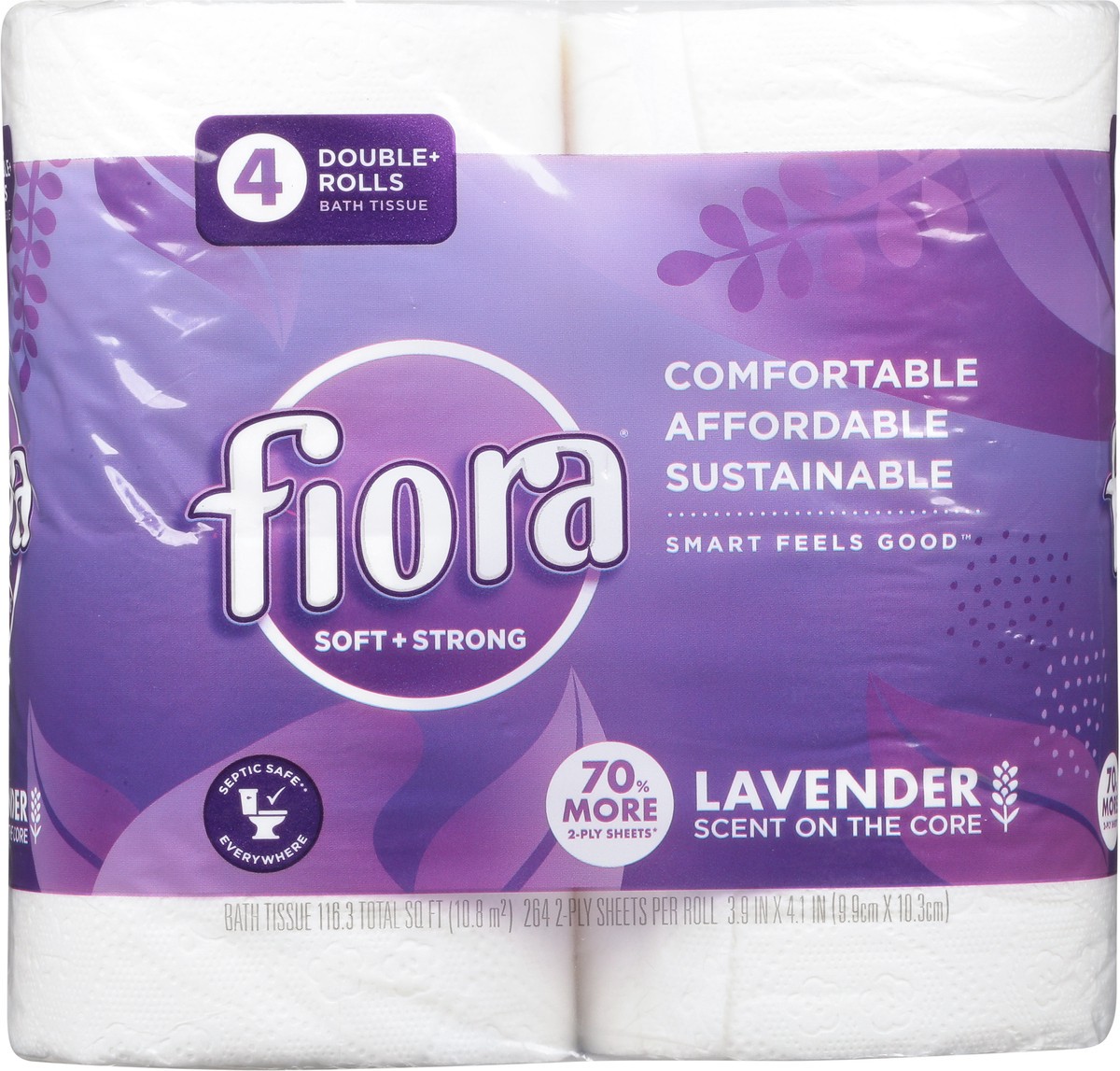 slide 4 of 11, Fiora Double + Rolls Soft + Strong 2-Ply Lavender Bath Tissue 4 ea, 4 ct