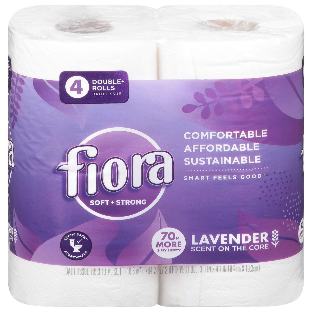 slide 5 of 11, Fiora Double + Rolls Soft + Strong 2-Ply Lavender Bath Tissue 4 ea, 4 ct