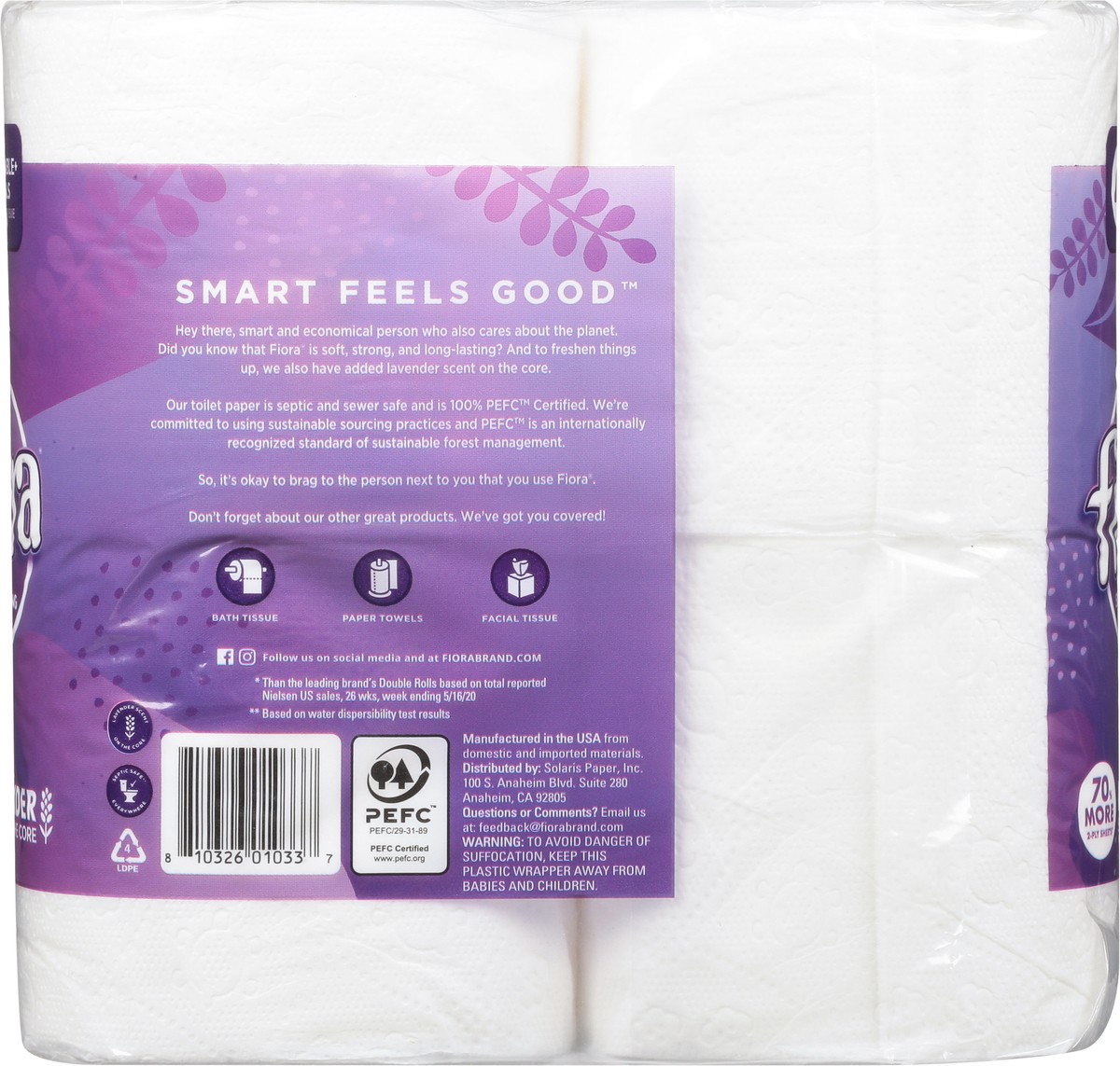 slide 10 of 11, Fiora Double + Rolls Soft + Strong 2-Ply Lavender Bath Tissue 4 ea, 4 ct