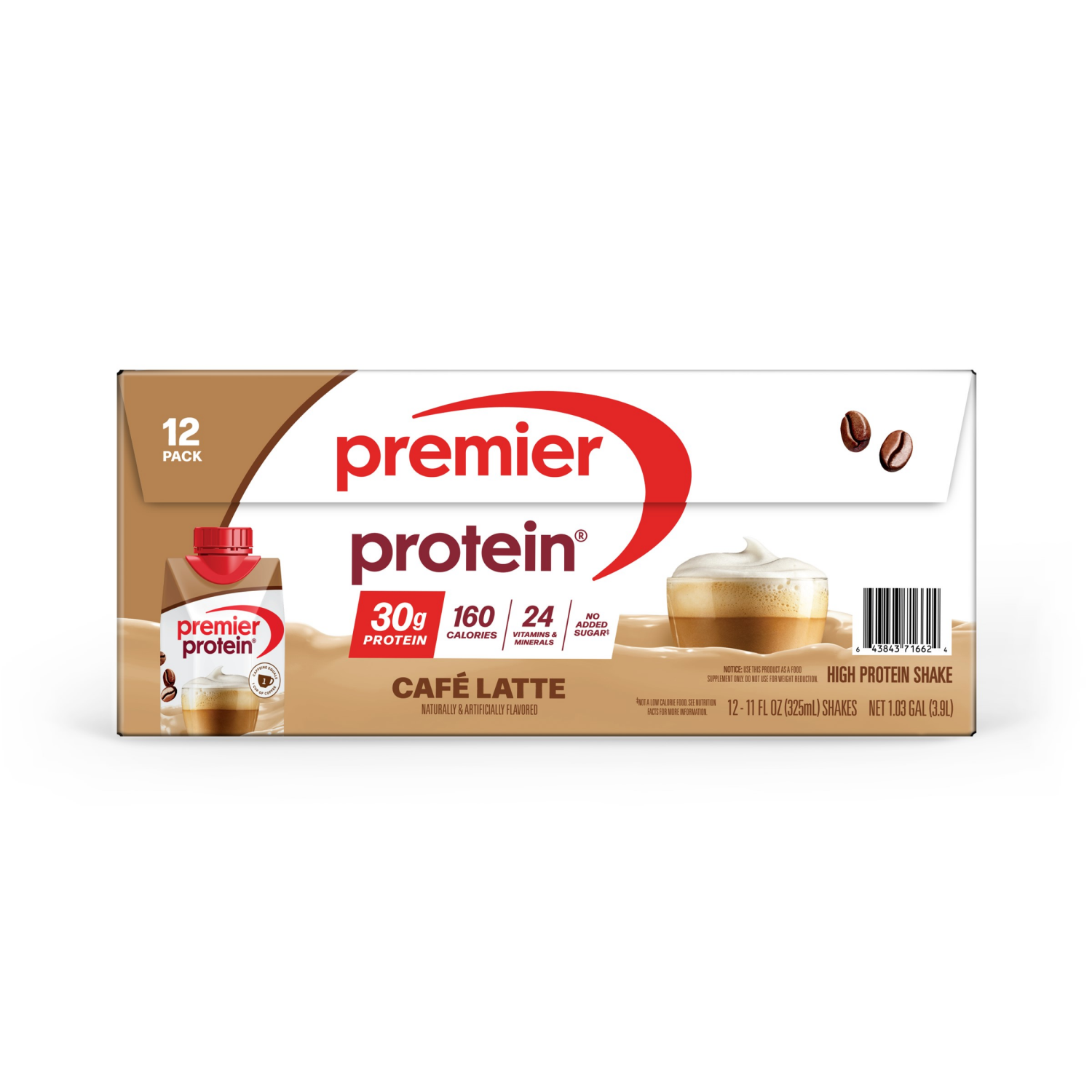 slide 2 of 6, Premier Protein Cafe Latte High Protein Shake 12 - 11 fl oz Shakes, 12 ct; 11 oz