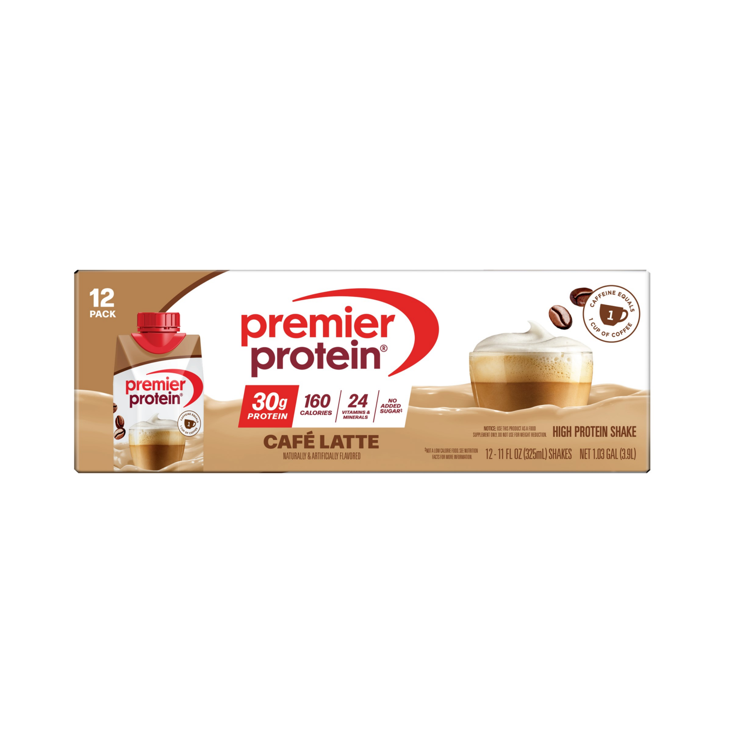 slide 6 of 6, Premier Protein Cafe Latte High Protein Shake 12 - 11 fl oz Shakes, 12 ct; 11 oz