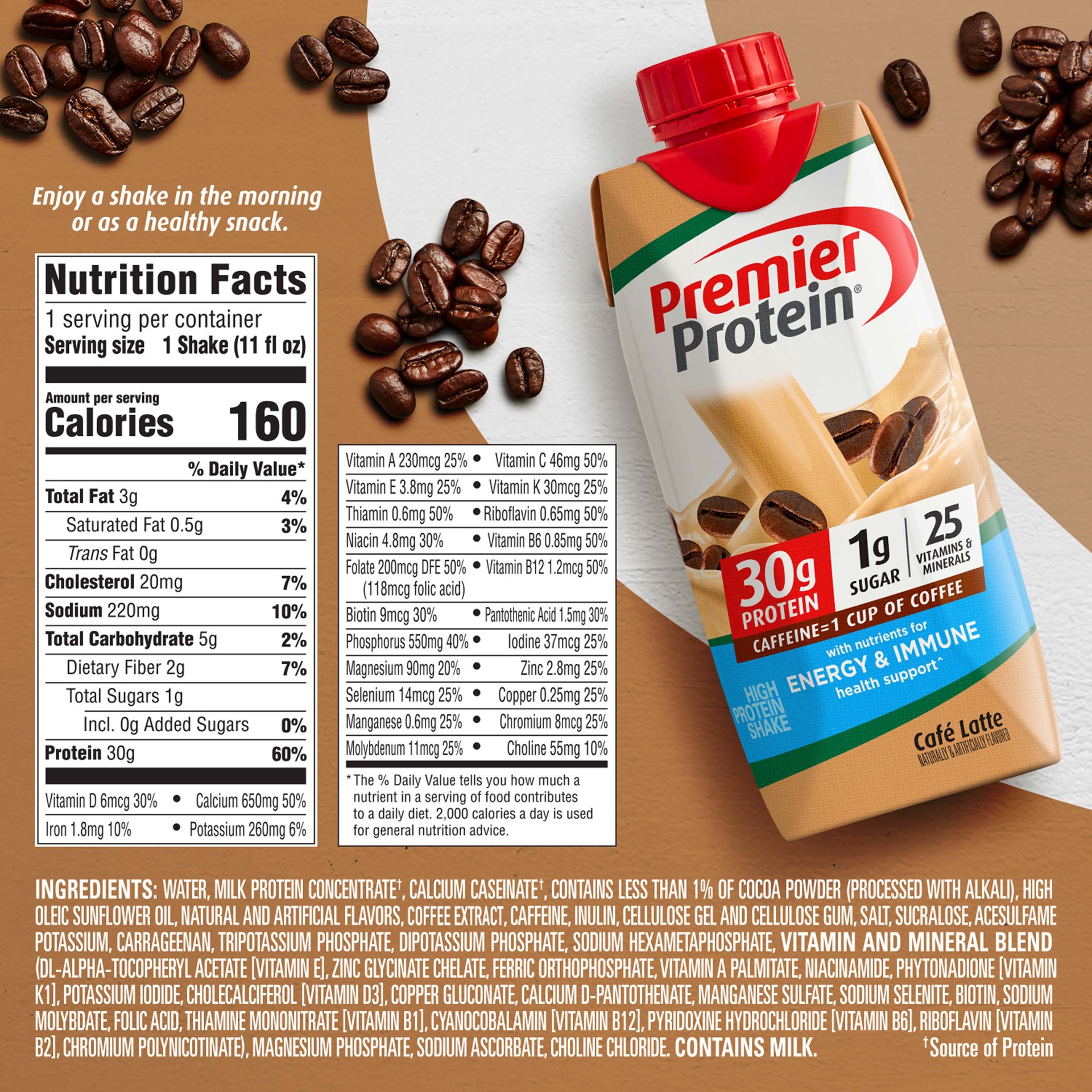 slide 2 of 2, Premier Nutrition Protein Shake Cafe Latte, 18, 