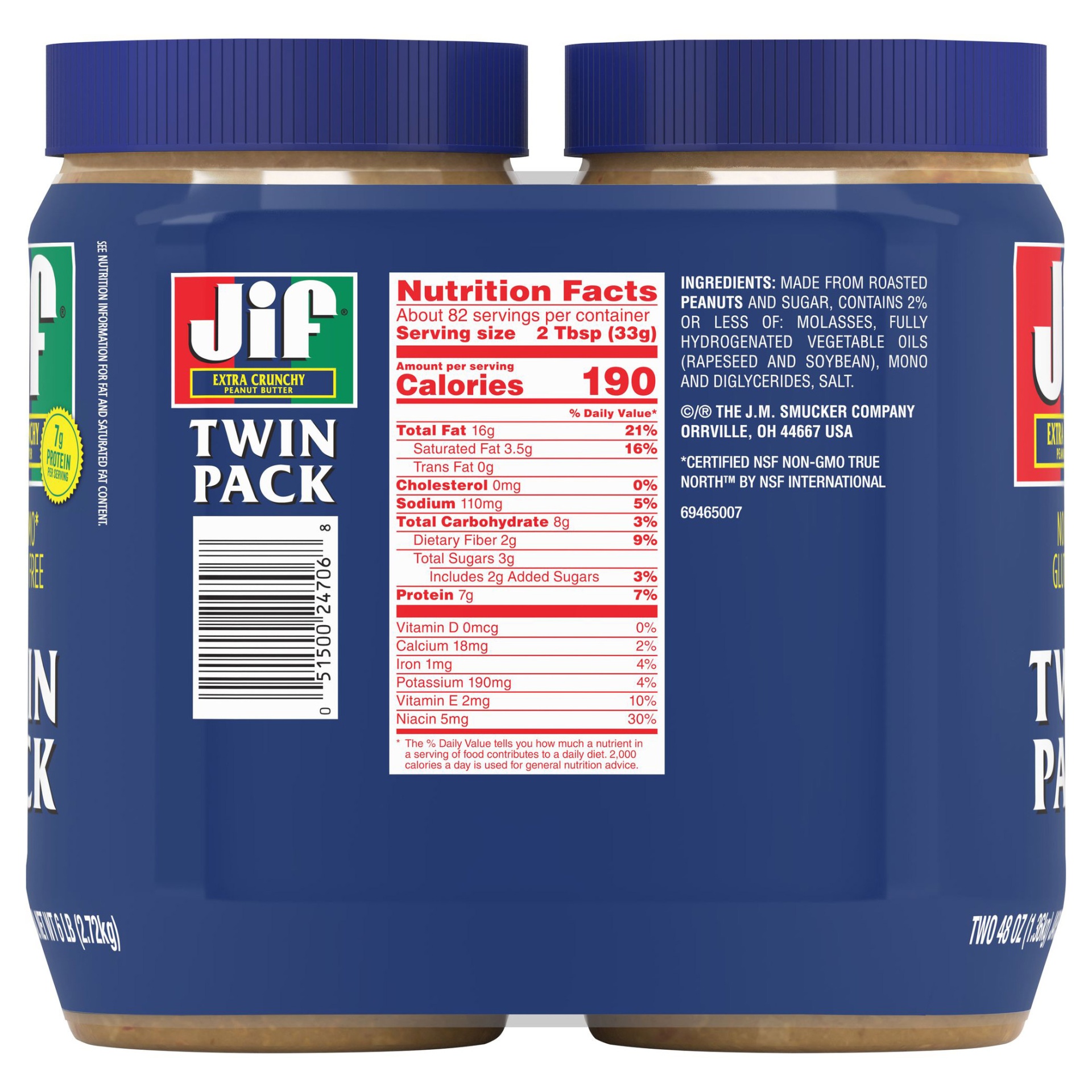 slide 2 of 2, Jif Peanut Butter, Extra Crunchy, 48 oz, 2 Count, 