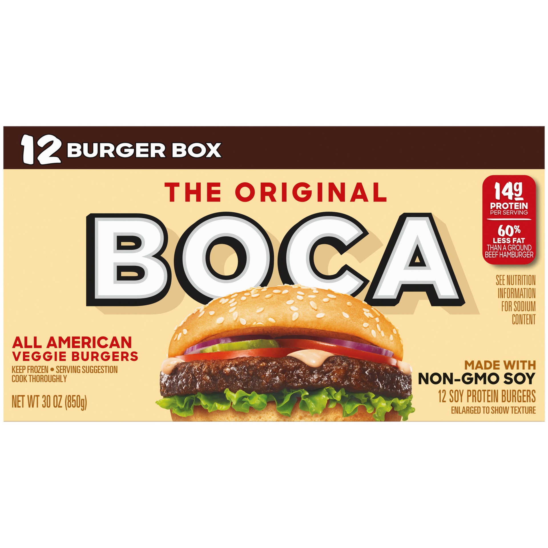 slide 2 of 2, BOCA All American Veggie Burgers with Non-GMO Soy, 12 ct 30 oz
