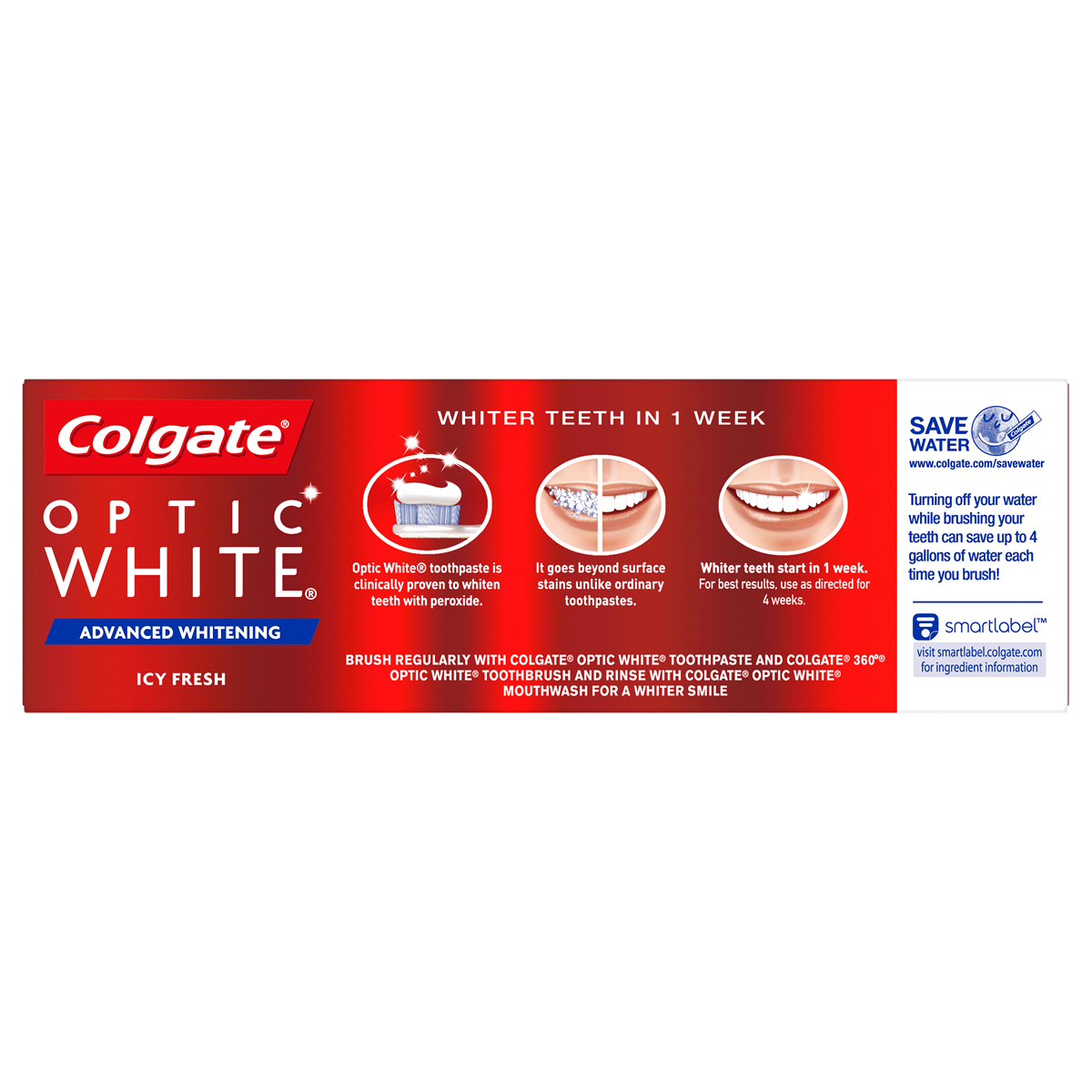 slide 3 of 6, Colgate Optic White Icy Fresh Toothpaste, 3.5 oz