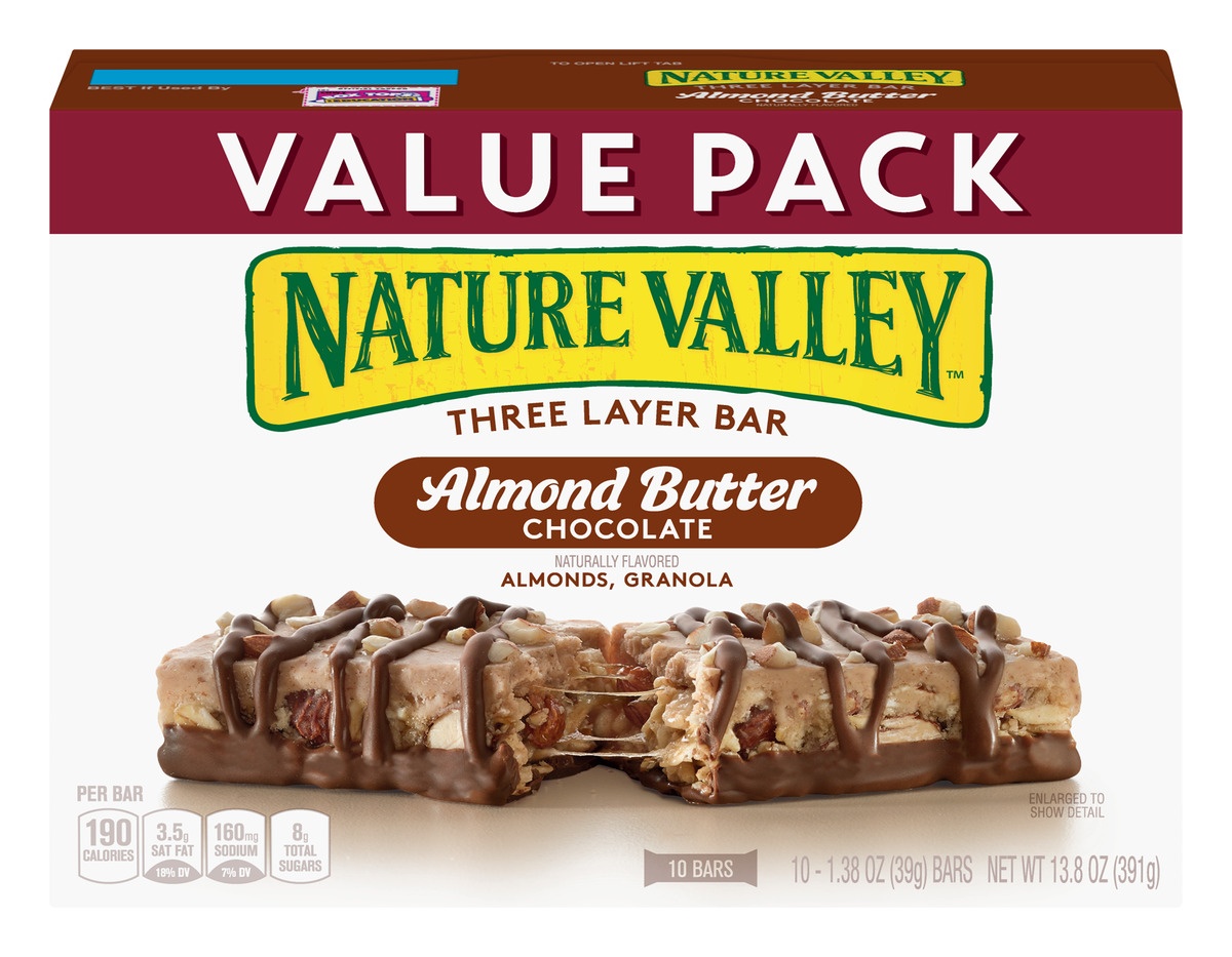 slide 1 of 1, Nature Valley Almond Butter Chocolate Layered Granola Nut Bars, 10 ct; 1.38 oz