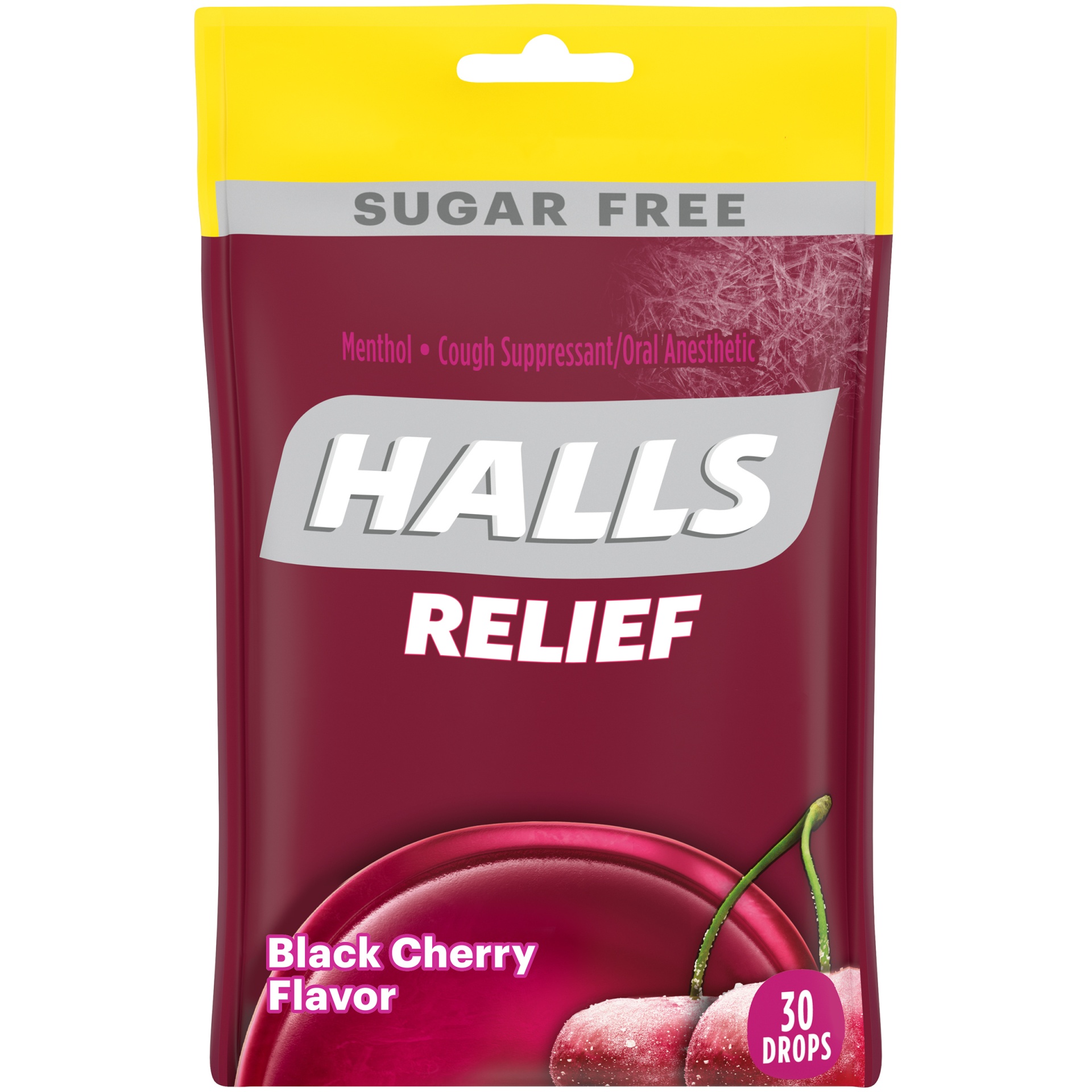 slide 1 of 7, Halls Black Cherry Sugar-Free Menthol Drops, 30 ct