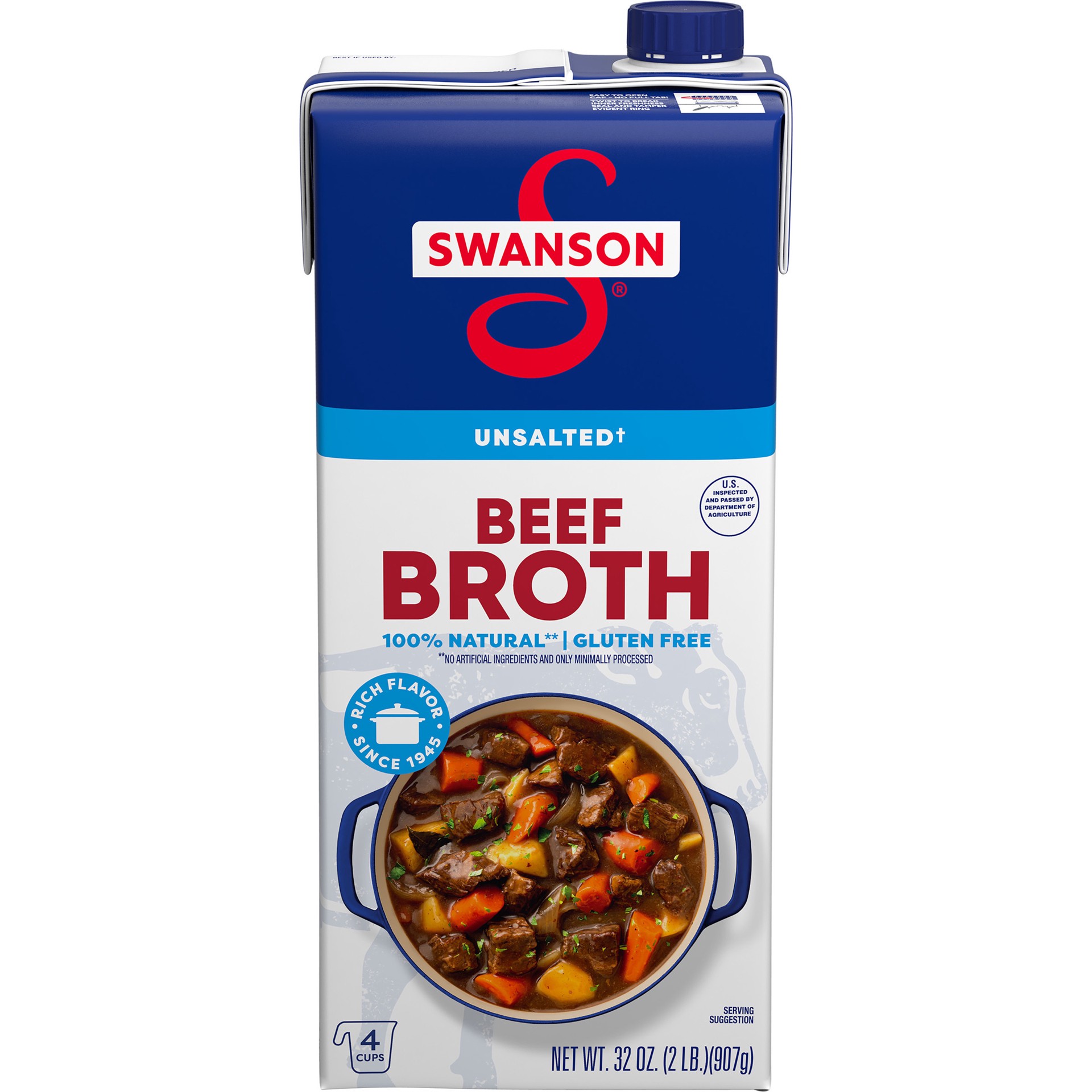 slide 1 of 5, Swanson 100% Natural Unsalted Beef Broth, 32 Oz Carton, 32 oz