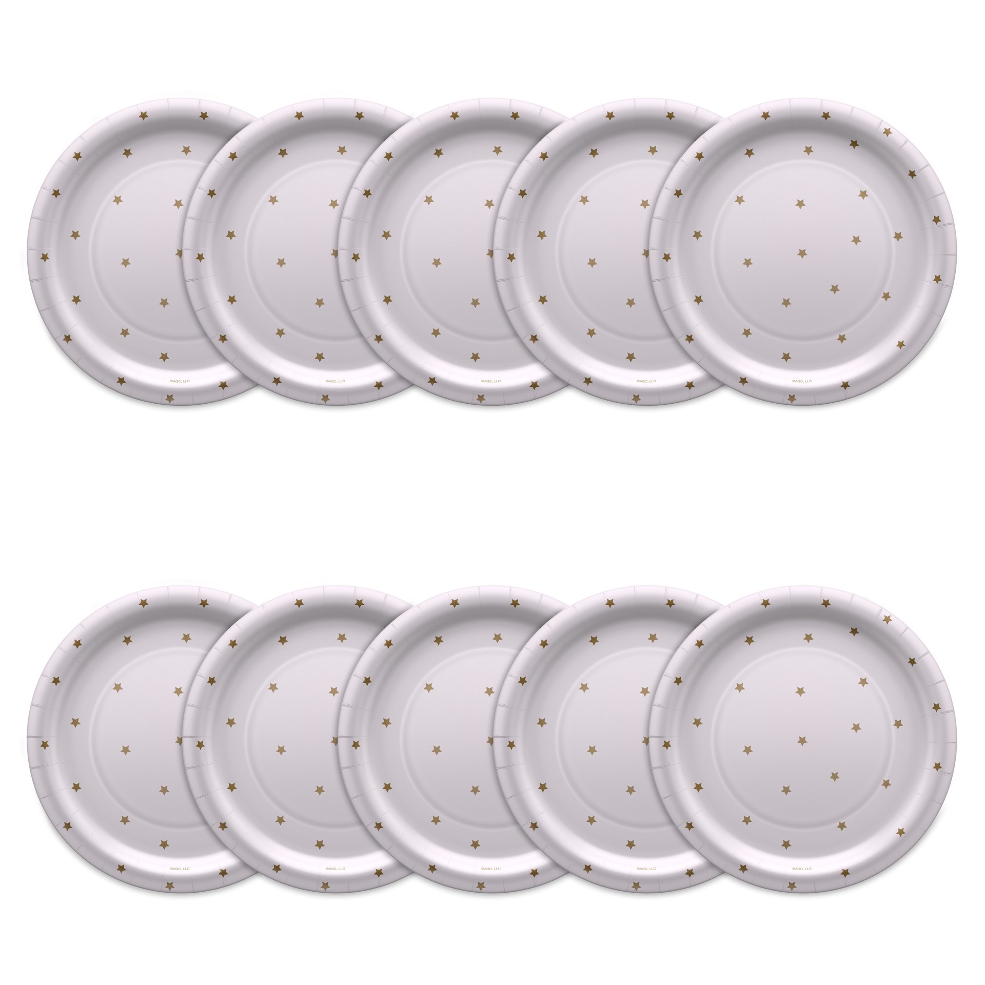 slide 2 of 3, American Greetings 10-Count 9" Paper Plates, Gold Stars on White, 10 ct