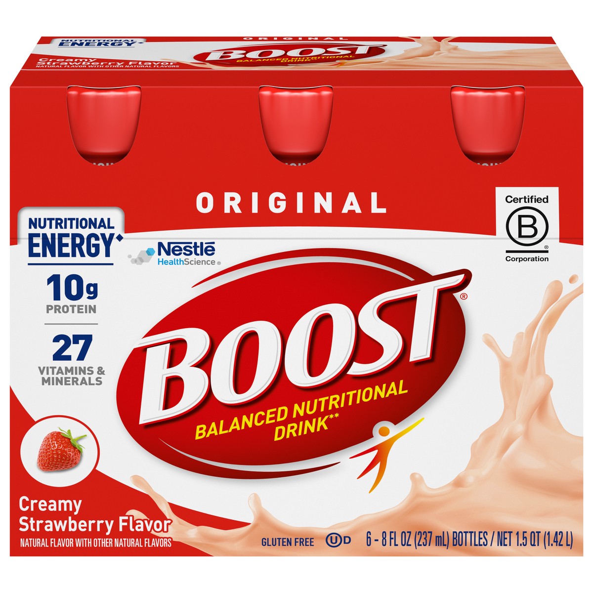 slide 1 of 9, BOOST Original Balanced Nutritional Drink Protein Shakes, Creamy Strawberry, 8 fl oz, 6 Pack, 8 fl oz
