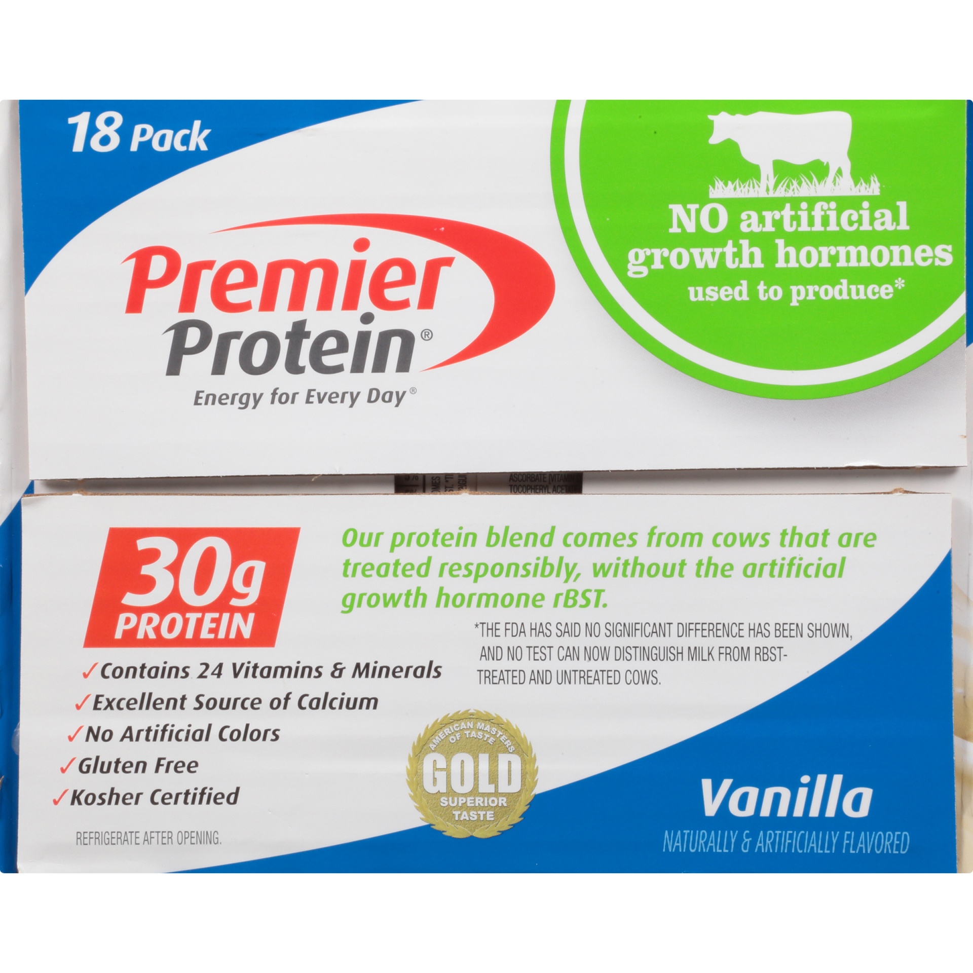 slide 6 of 8, Premier Protein Premier 30g Protein PLUS Energy and Immune Support Shakes, Vanilla, 11 fl oz, 18 pack, 