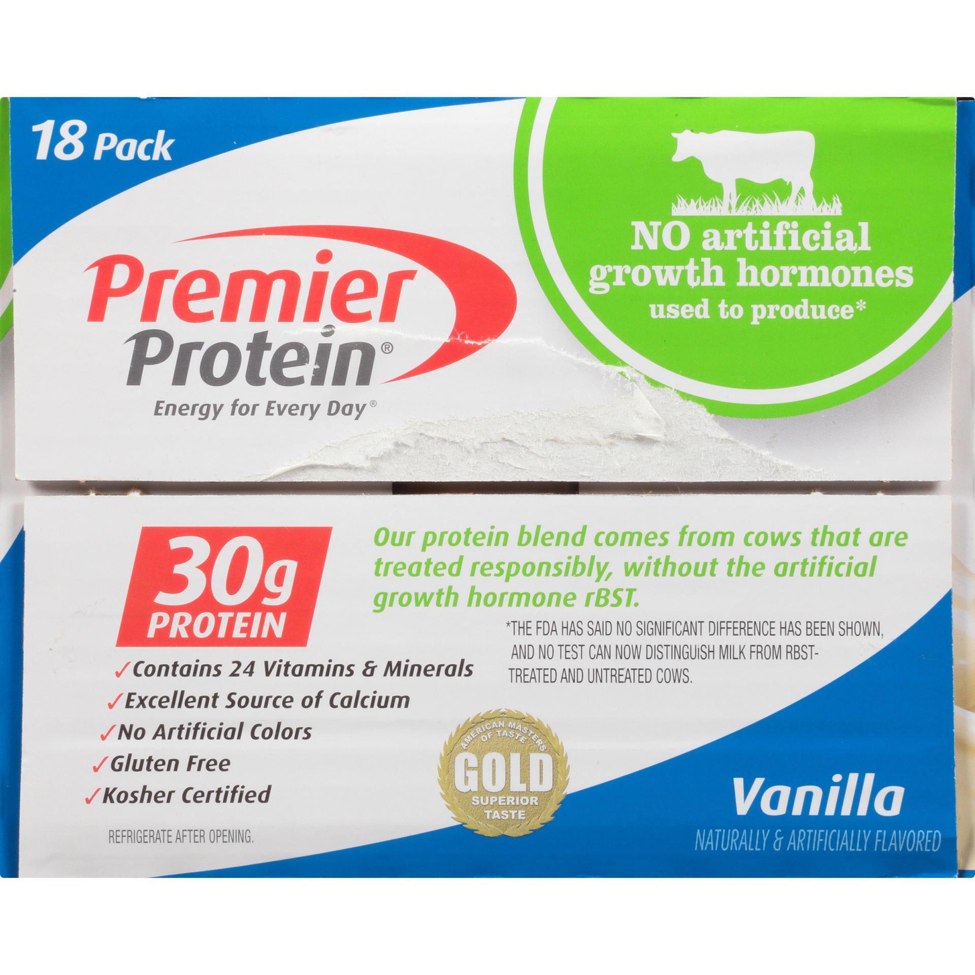 slide 5 of 8, Premier Protein Premier 30g Protein PLUS Energy and Immune Support Shakes, Vanilla, 11 fl oz, 18 pack, 