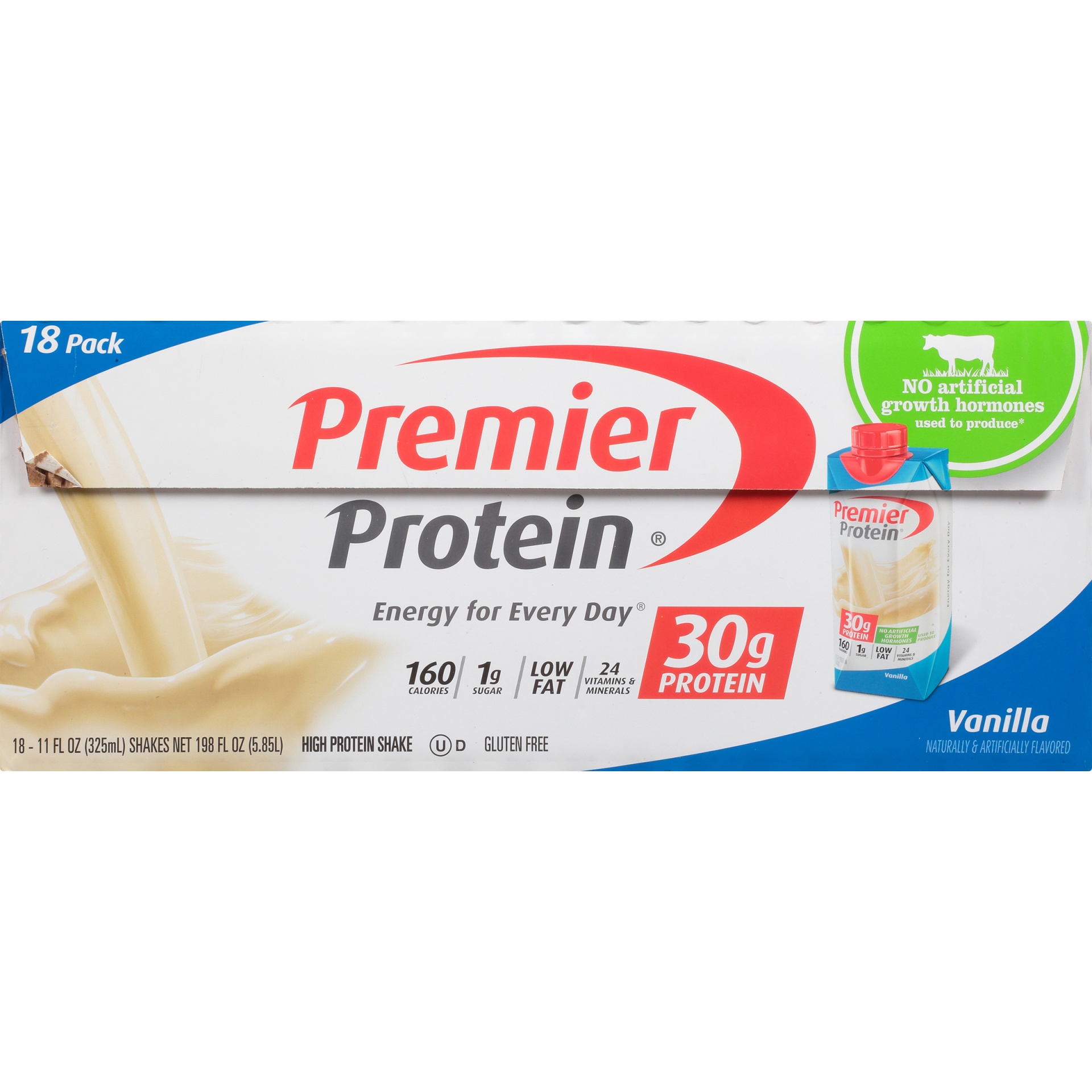 slide 4 of 8, Premier Protein Premier 30g Protein PLUS Energy and Immune Support Shakes, Vanilla, 11 fl oz, 18 pack, 