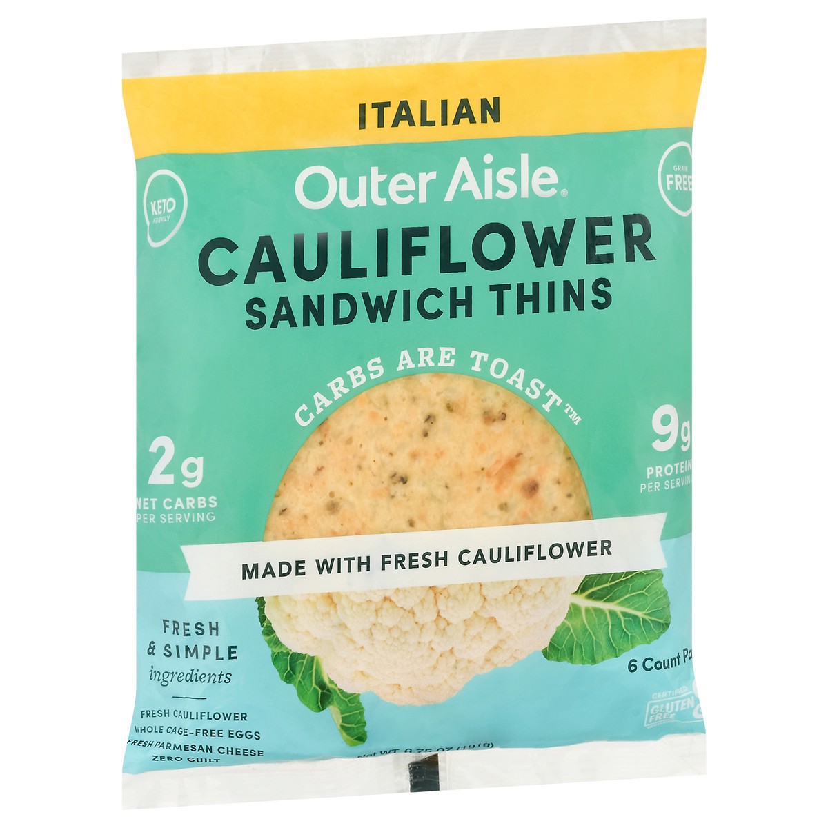 slide 4 of 9, Outer Aisle Cauliflower Italian Sandwich Thins 6 ea, 6 ct
