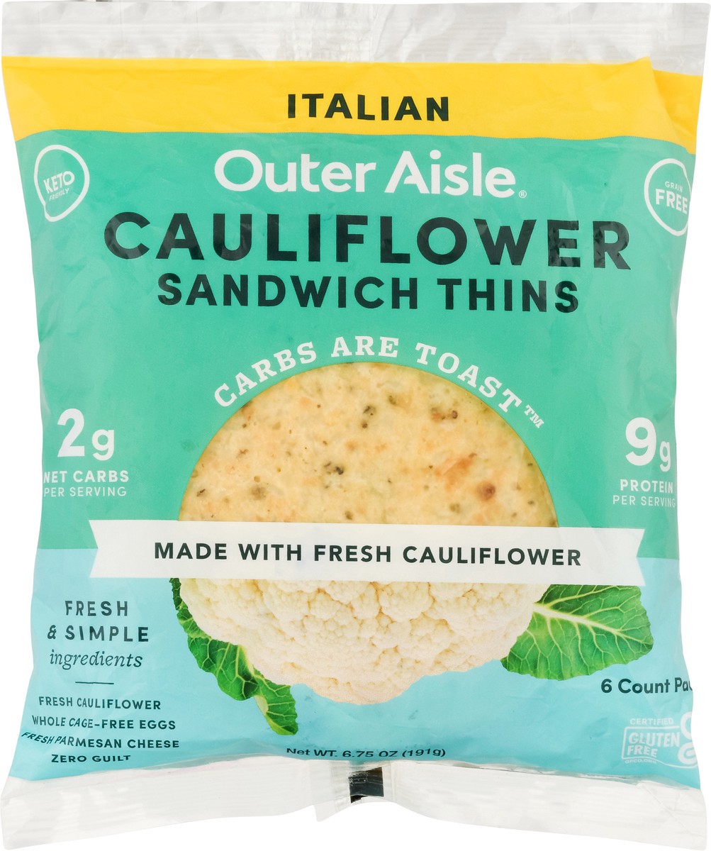 slide 8 of 9, Outer Aisle Cauliflower Italian Sandwich Thins 6 ea, 6 ct