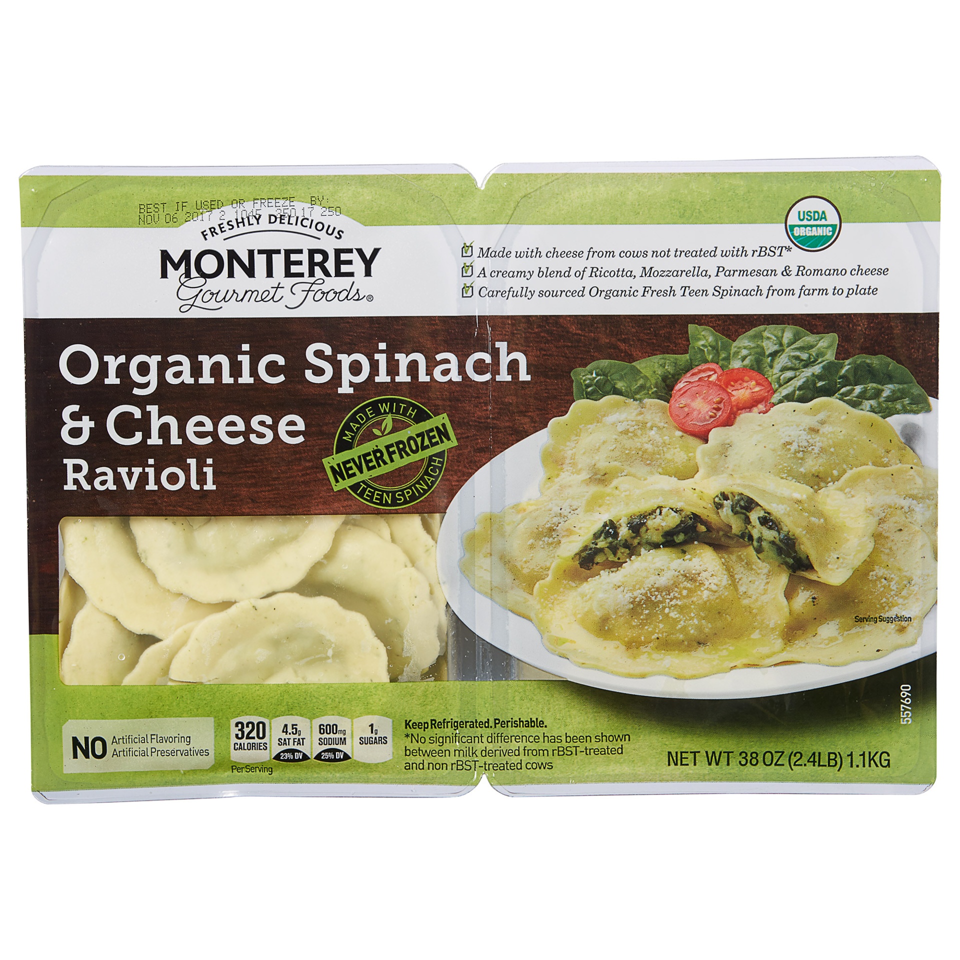 slide 1 of 2, Monterey Organic Spinach Cheese Ravioli, 