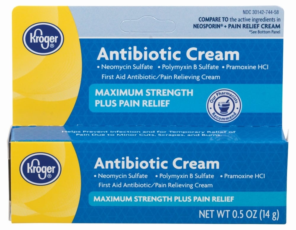 slide 1 of 1, Kroger Maximum Strength Plus Pain Relief Antibiotic Cream, 0.5 oz