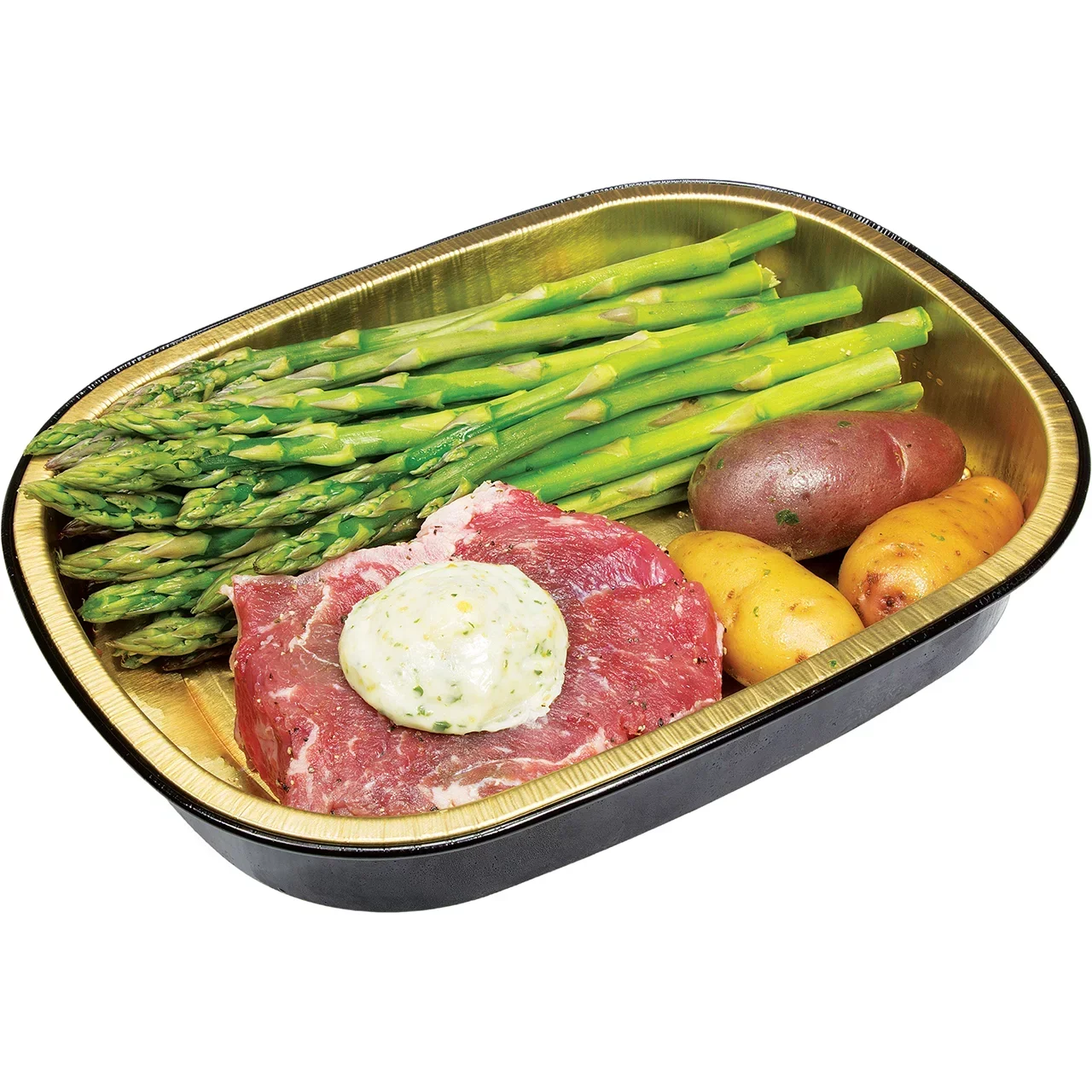 slide 1 of 1, Meal Simple by H-E-B New York Strip Steak, Asparagus & Potatoes, per lb