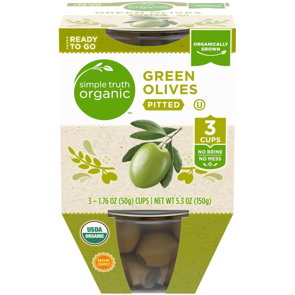 slide 1 of 1, Simple Truth Organic\U2122 Pitted Green Olives, 3 ct; 1.76 oz