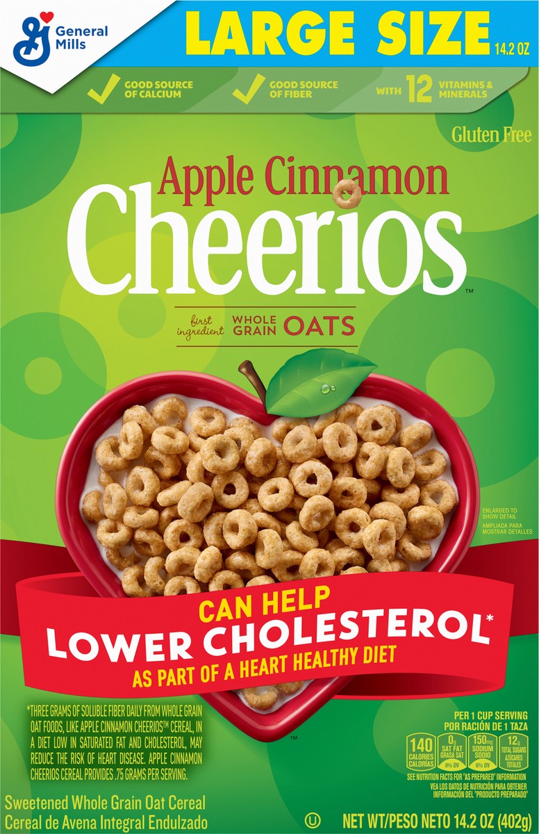 slide 13 of 13, Cheerios Apple Cinnamon Cheerios Heart Healthy Cereal, 14.2 OZ Large Size Box, 14.2 oz