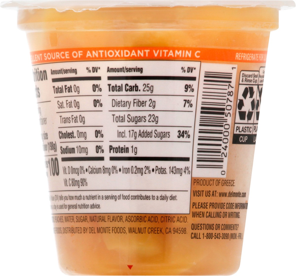 slide 2 of 12, Del Monte Yellow Cling Peach Chunks in Extra Light Syrup, 7 oz Cup, 7 oz