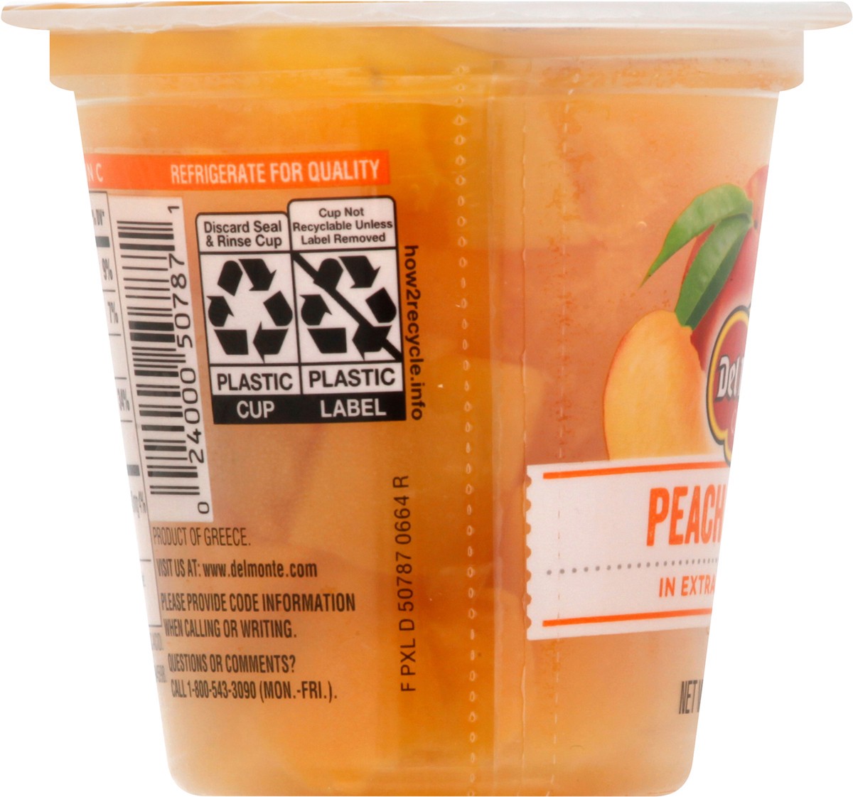 slide 8 of 12, Del Monte Yellow Cling Peach Chunks in Extra Light Syrup, 7 oz Cup, 7 oz