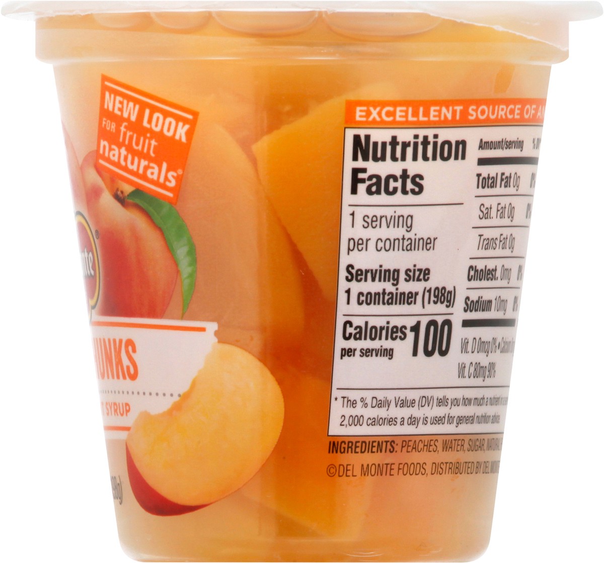 slide 9 of 12, Del Monte Yellow Cling Peach Chunks in Extra Light Syrup, 7 oz Cup, 7 oz