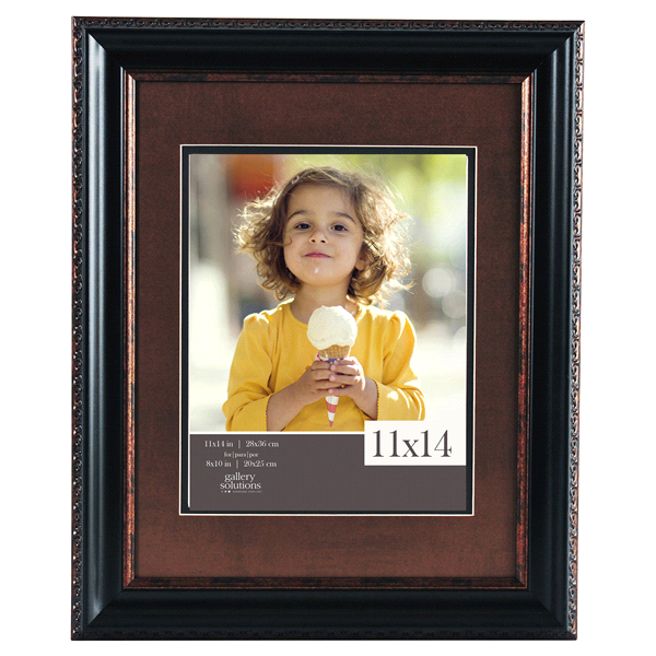 slide 1 of 1, Pinnacle Gallery Solutions Picture Frame With 8 X 10 Mat - Brown/Black, 11 x 14 in; 8 in x 10 in