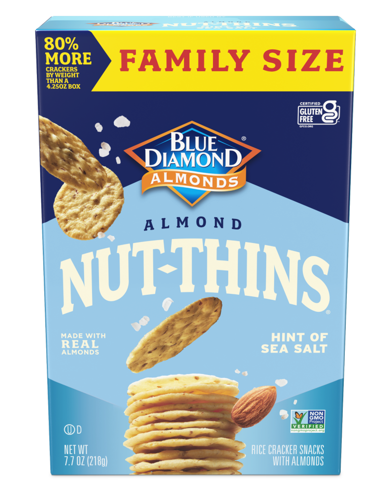 slide 1 of 1, Blue Diamond Nut-Thins Family Size Almond Hint of Sea Salt Rice Cracker Snacks Family size. 7.7 oz, 7.7 oz