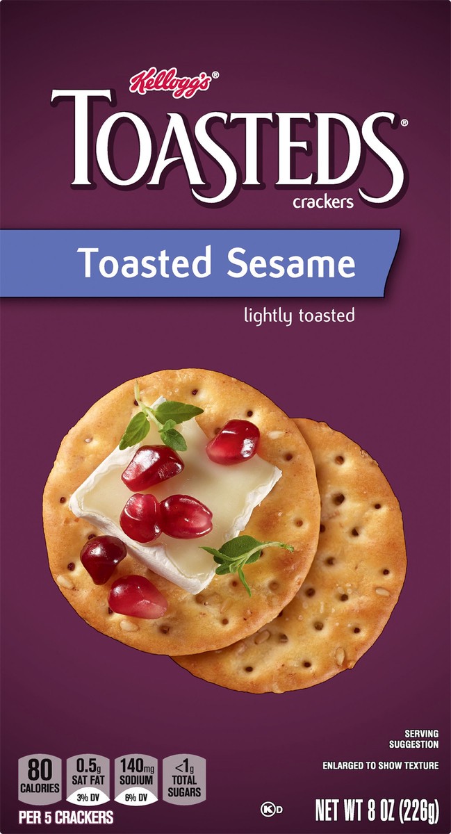 slide 1 of 5, Toasteds Kellogg's Toasteds Crackers, Toasted Sesame, 8 oz, 8 oz