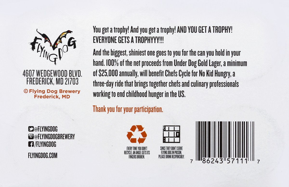 slide 3 of 6, Flying Dog Beer, Gold Lager, Under Dog, 6 ct