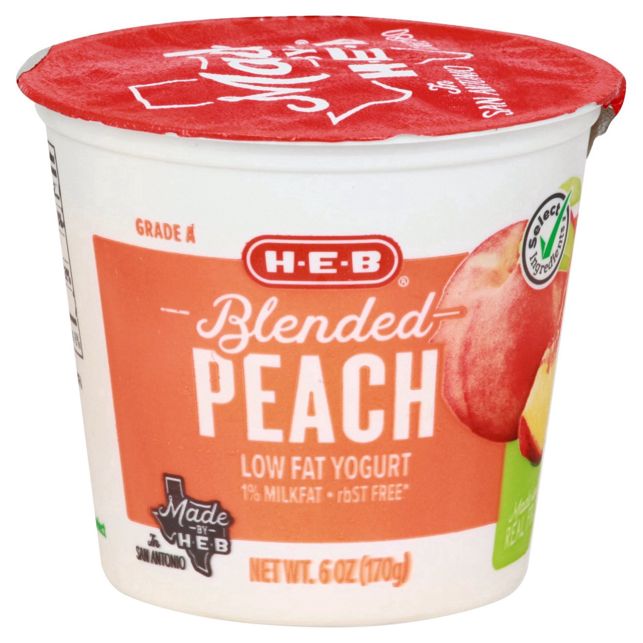 slide 1 of 1, H-E-B Blended Peach Low-Fat Yogurt, 6 oz
