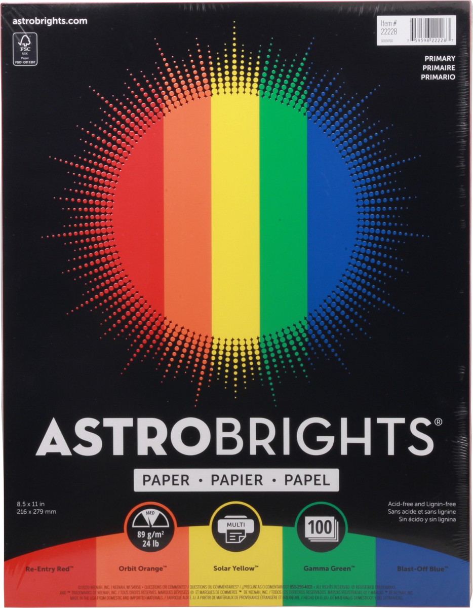 slide 1 of 12, ASTROBRIGHTS Copy Paper Primary Colors, 100 ct