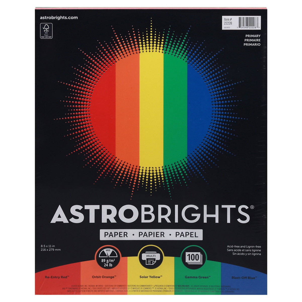 slide 1 of 1, ASTROBRIGHTS Copy Paper Primary Colors, 100 ct
