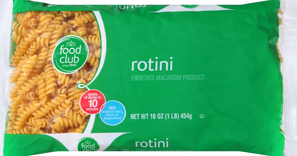 slide 9 of 10, Food Club Enriched Macaroni Product, Rotini, 16 oz