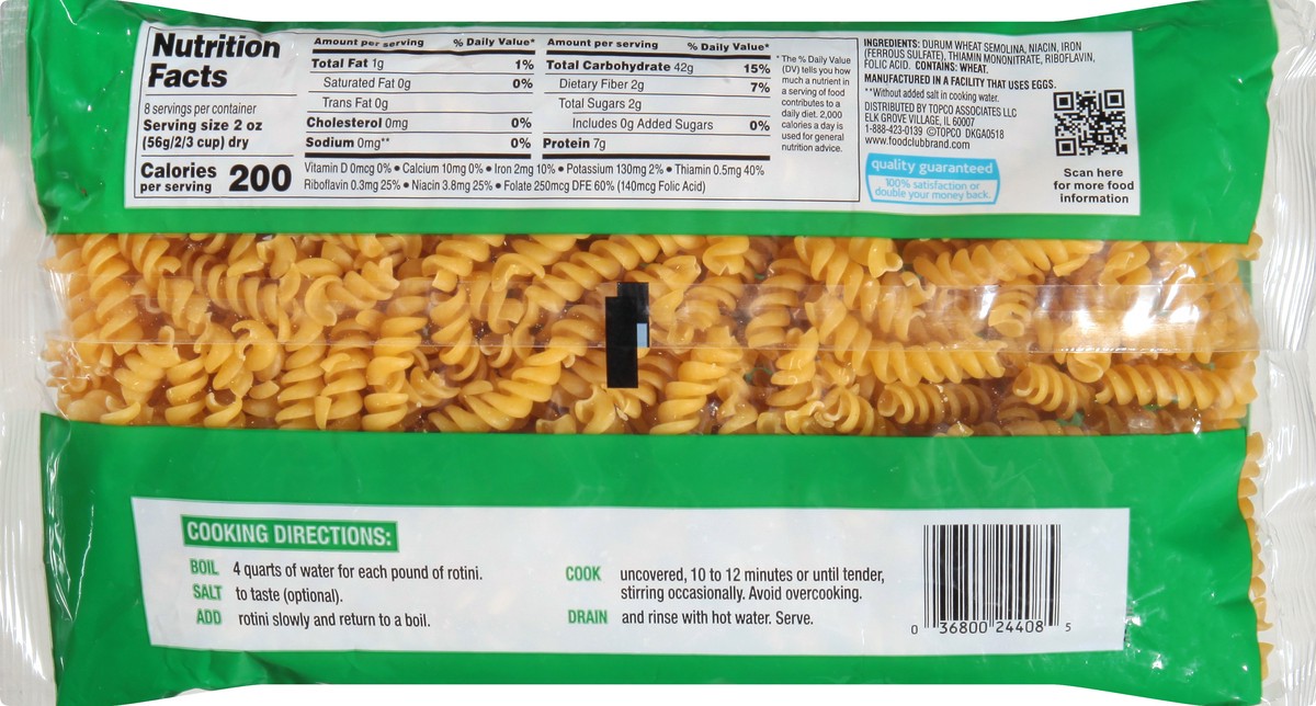 slide 10 of 10, Food Club Enriched Macaroni Product, Rotini, 16 oz