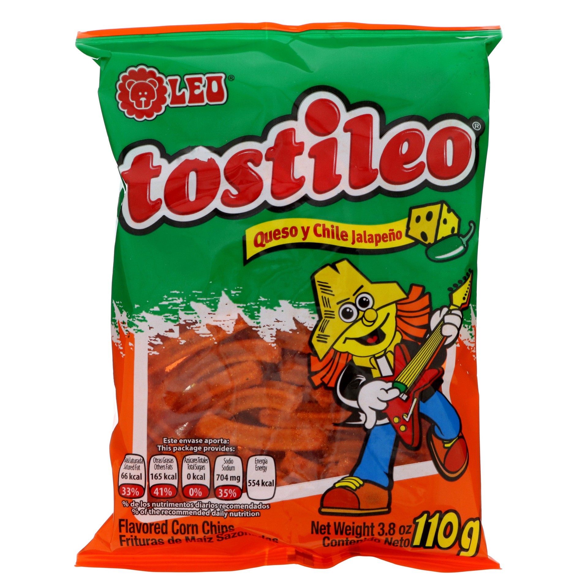 slide 1 of 1, Leo Tosti Queso Y Chile Jalapeno Flavored Corn Chips, 3.8 oz