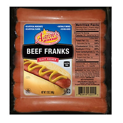 slide 1 of 1, Aaron's Best Kosher Beef Franks, 12 oz