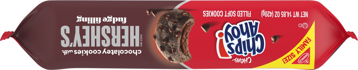 slide 4 of 14, CHIPS AHOY! Chewy Chocolatey Hershey's Fudge Filled Soft Chocolate Chip Cookies, Chocolate Cookies, Family Size, 14.85 oz, 14.85 oz
