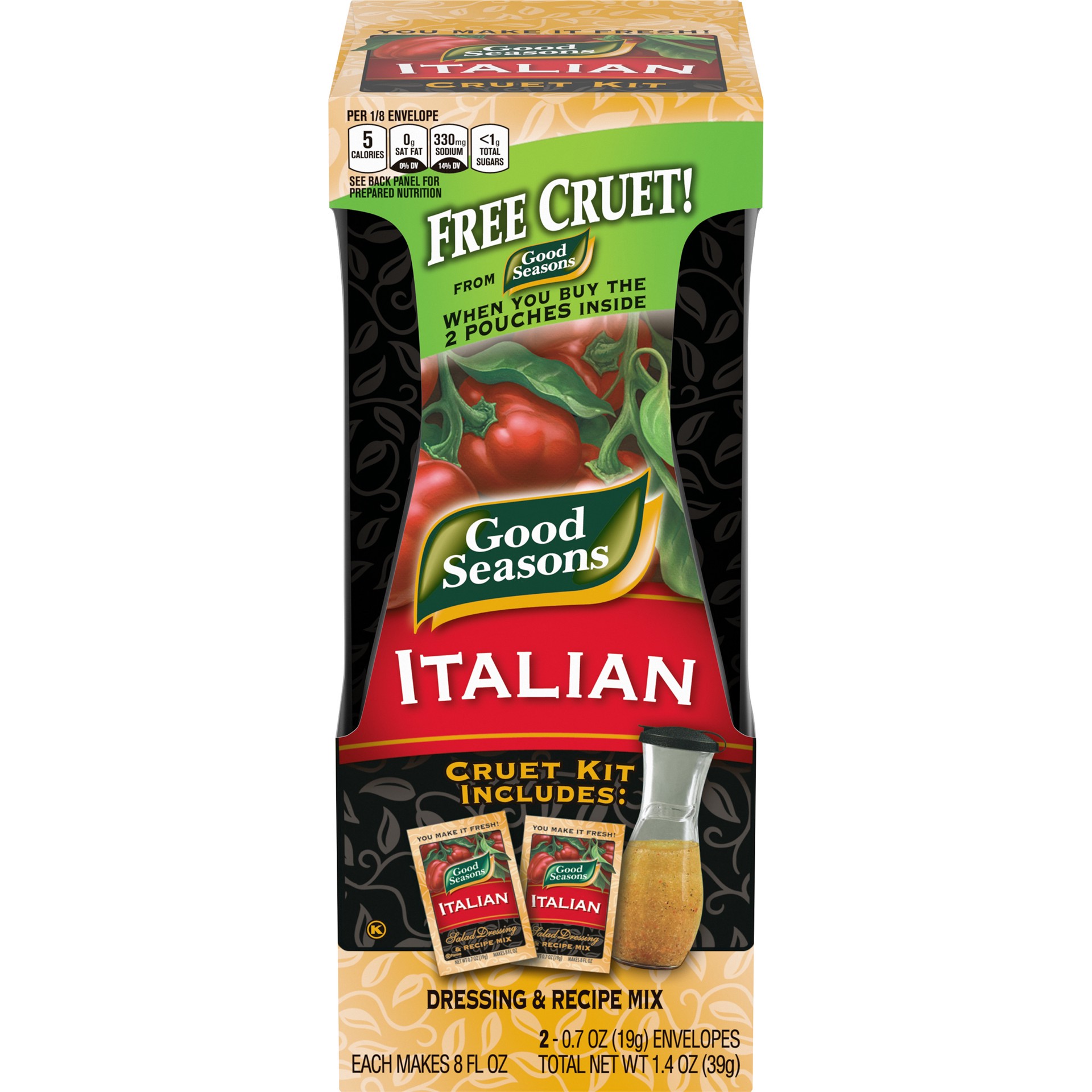 slide 1 of 9, Good Seasons Italian Dressing & Recipe Seasoning Mix with Free Cruet Kit, 2 ct Packets, 2 ct