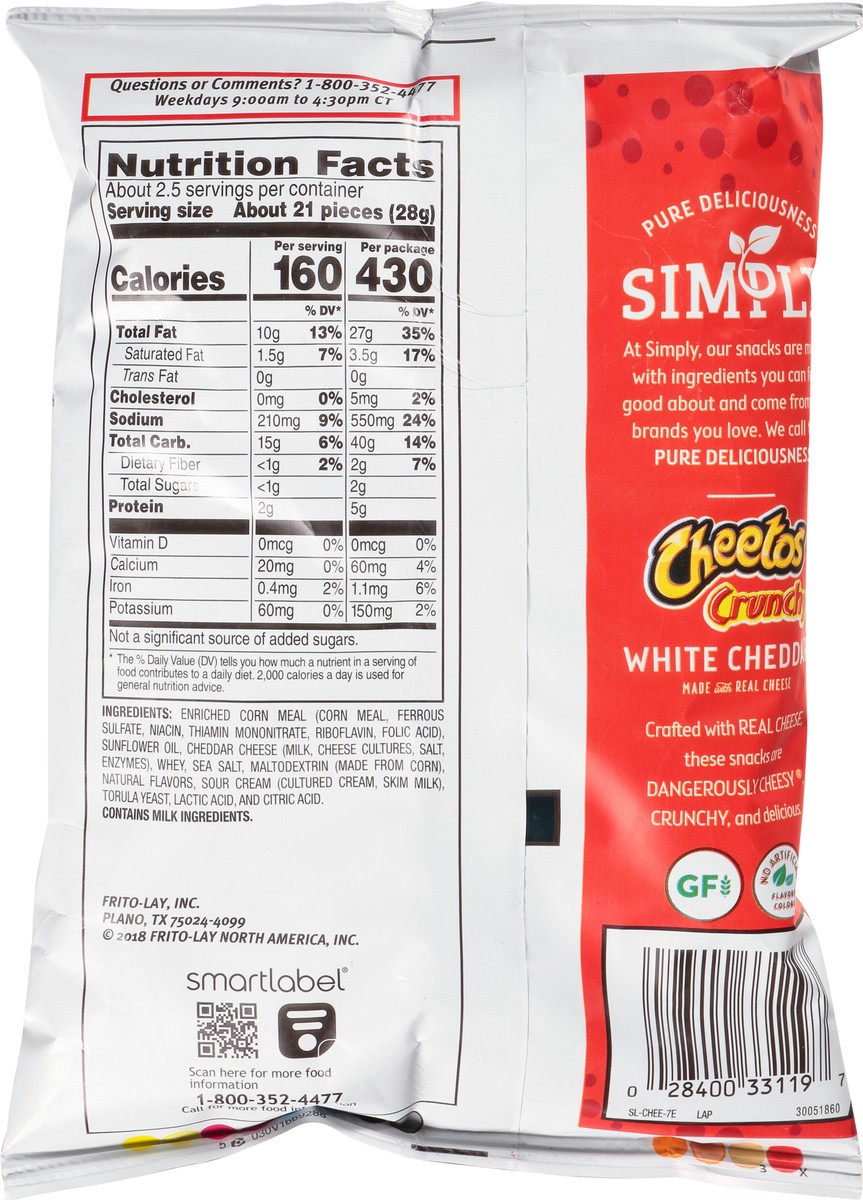 slide 2 of 12, Cheetos Simply Crunchy White Cheddar Cheese Flavored Snacks 2.625 oz, 2.62 oz