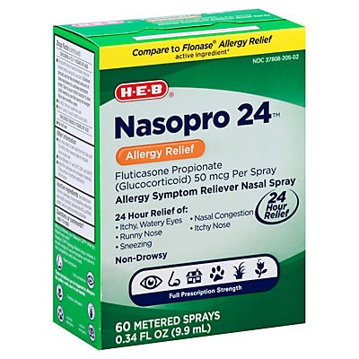 slide 1 of 1, H-E-B Nasopro 24 Allergy Relief Nasal Spray, 0.34 oz