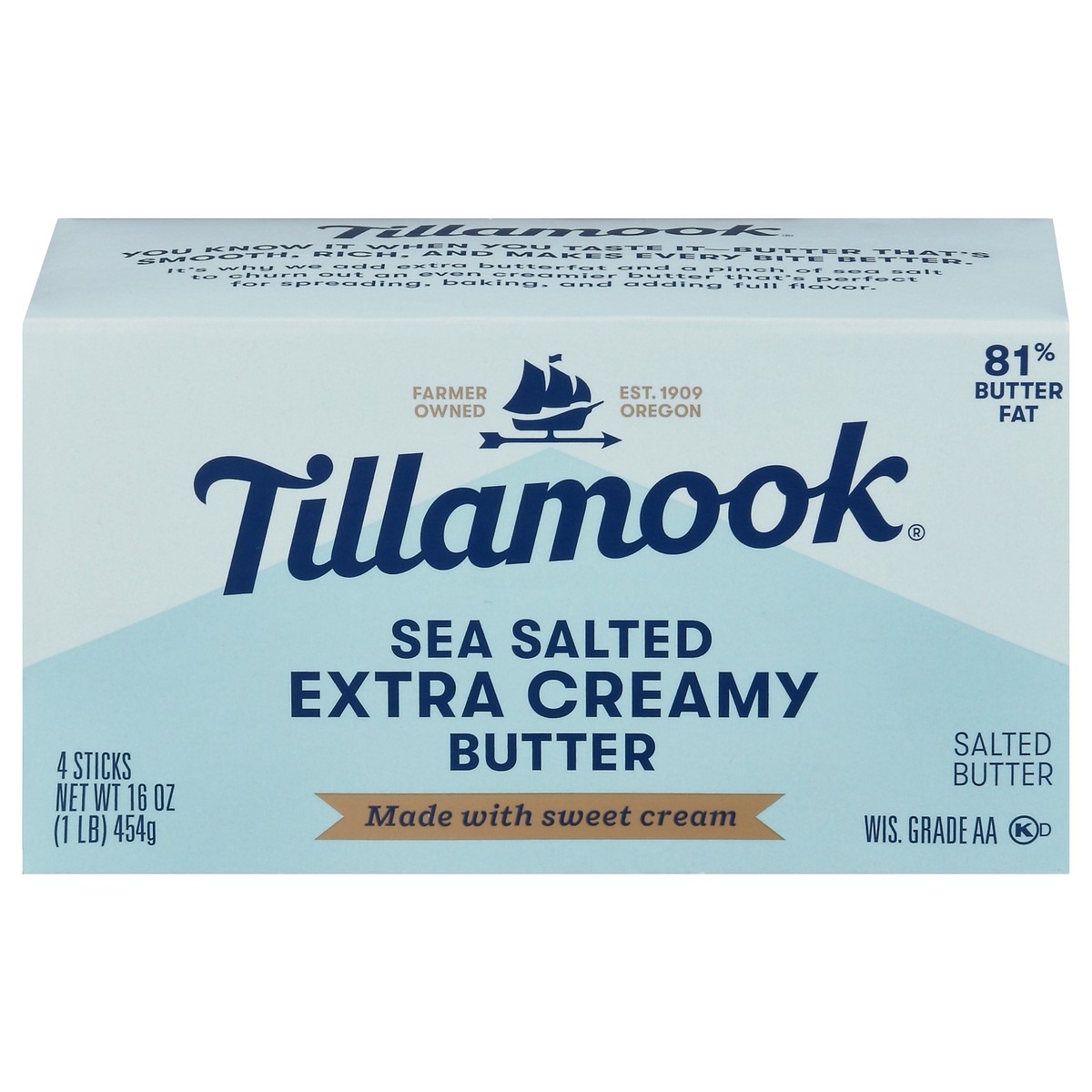 slide 1 of 5, Tillamook Extra Creamy Sea Salted Butter - 4 Sticks, 4 ct