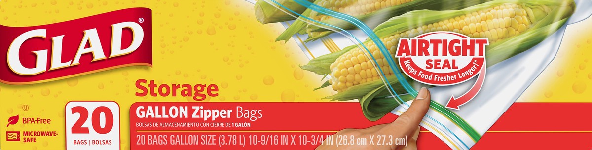 slide 3 of 3, Glad Gallon Storage Zipper Bags 20 ea, 20 ct