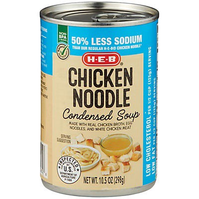 slide 1 of 1, H-E-B Reduced Sodium Chicken Noodle Condensed Soup, 10.5 oz