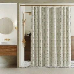 Room & Retreat Kourt Woven Stripe Fabric Shower Curtain , 70 in x 72 in, Stone