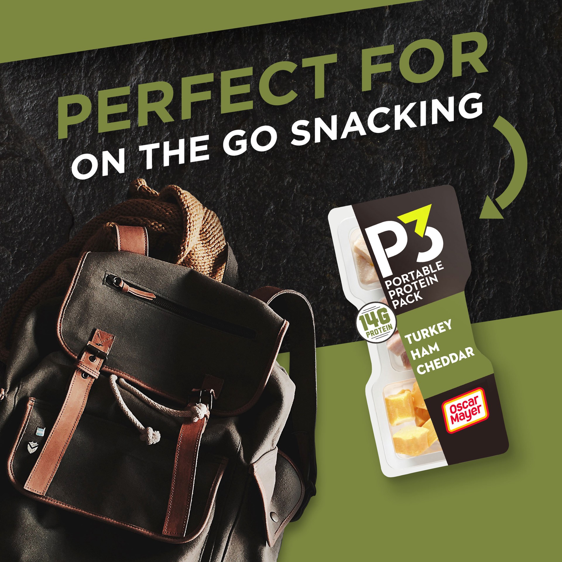 slide 4 of 5, P3 Portable Protein Snack Pack with Turkey, Ham & Cheddar Cheese, 2.3 oz Tray, 2.3 oz