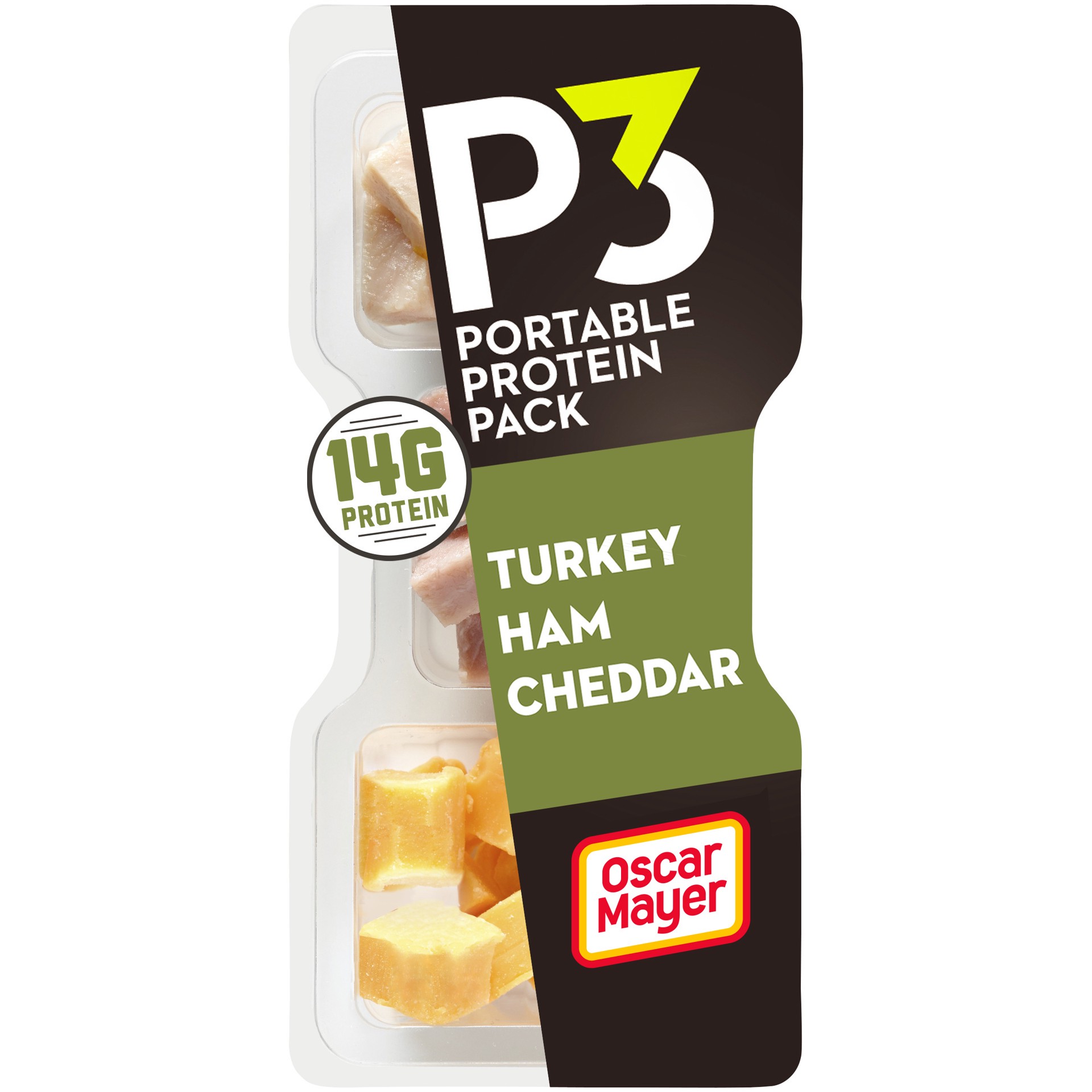 slide 1 of 5, P3 Portable Protein Snack Pack with Turkey, Ham & Cheddar Cheese, 2.3 oz Tray, 2.3 oz