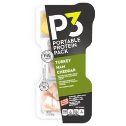 P3 Portable Protein Snack Pack with Turkey, Ham & Cheddar Cheese, 2.3 oz Tray