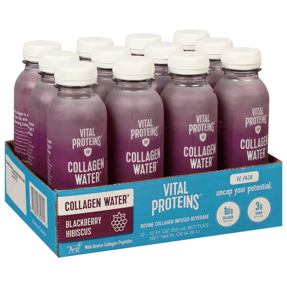 slide 3 of 14, Vital Proteins Blackberry Hibiscus Collagen Water 12 - 12 fl oz Bottles, 12 ct